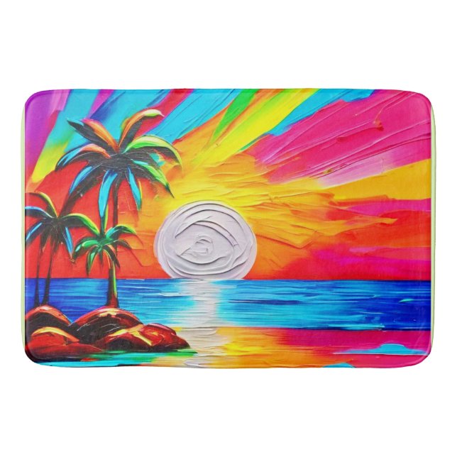 Palm Trees and Sunset Glow Painting Bath Mat (Front)