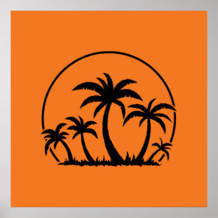 Palm Trees And Sunset in Black Poster