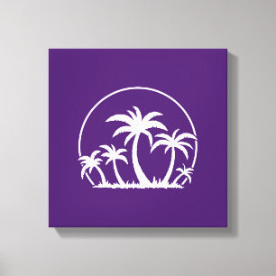 Palm Trees And Sunset in White Canvas Print