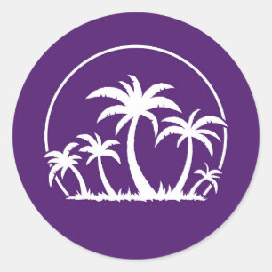 Palm Trees And Sunset in White Classic Round Sticker