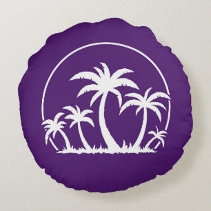 Palm Trees And Sunset in White Round Cushion