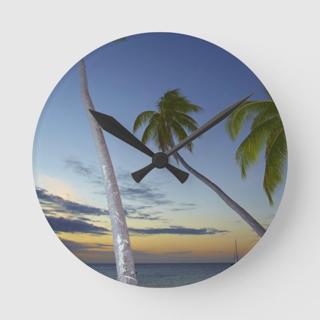 Palm trees and sunset, Plantation Island Resort Round Clock (Front)