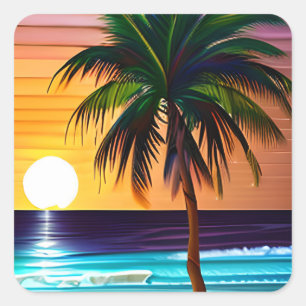 Palm Trees and Sunset Square Sticker