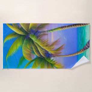 Palm Trees as Night Falls Tropical Beach Towel