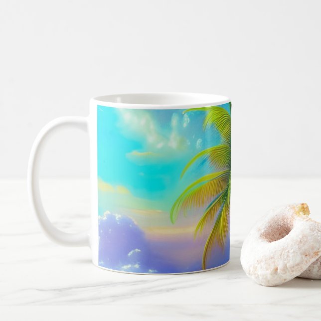 Palm Trees as Night Falls Tropical  Coffee Mug (With Donut)