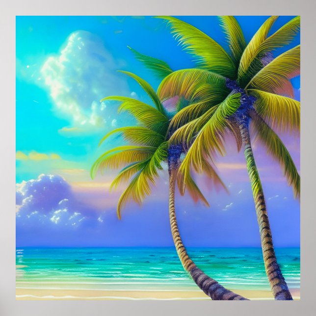 Palm Trees as Night Falls Tropical  Poster (Front)