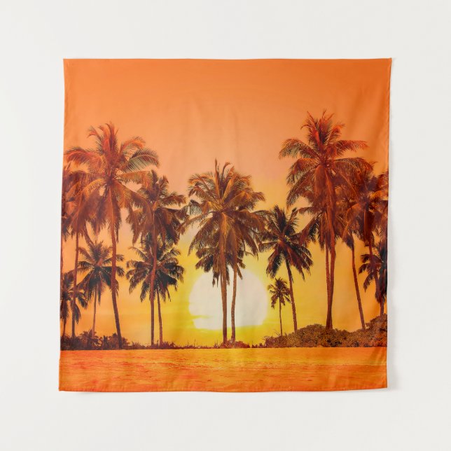 Palm trees at sunset background. Sri Lanka. Tapestry (Front)
