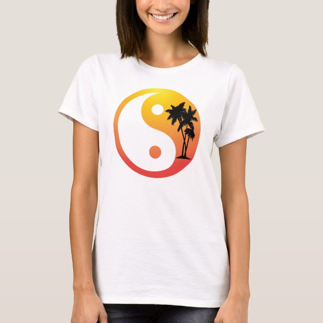 Palm Trees at Sunset Yin Yang T-Shirt (Front)