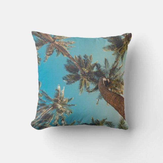 Palm Trees at Tropical Beach Vintage Cushion (Front)