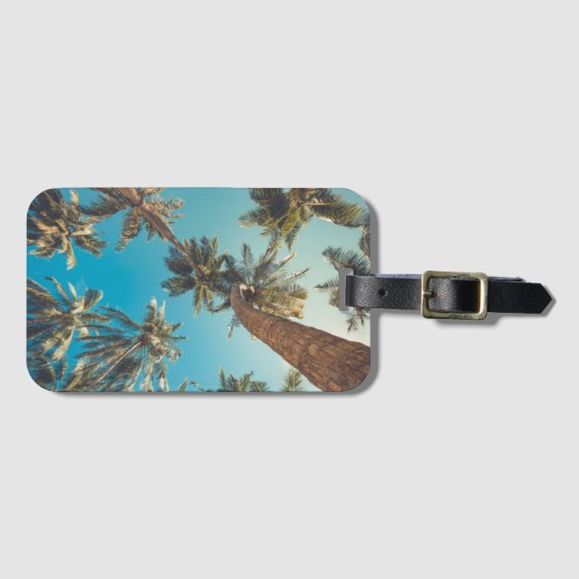 Palm Trees at Tropical Beach Vintage Luggage Tag (Front Horizontal)