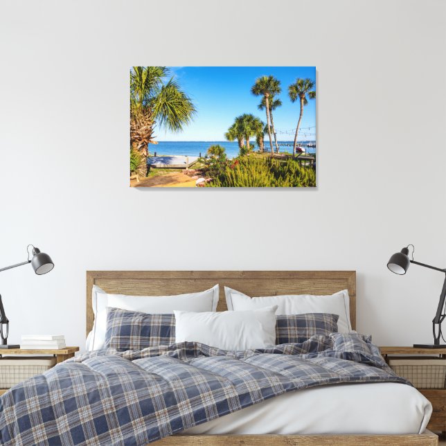 Palm Trees Bayside Morning Canvas Print (Insitu(Bedroom))