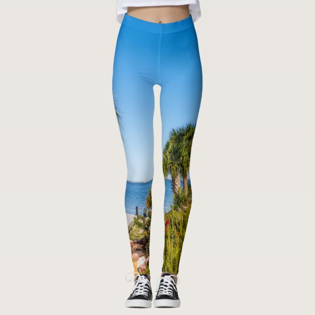 Palm Trees Bayside Morning Leggings (Front)