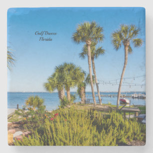 Palm Trees Bayside Morning Stone Coaster