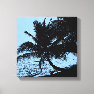 Palm trees, beach, and sea - Blue Canvas Print