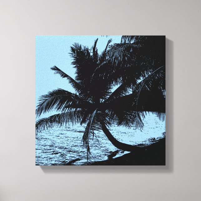 Palm trees, beach, and sea - Blue Canvas Print (Front)