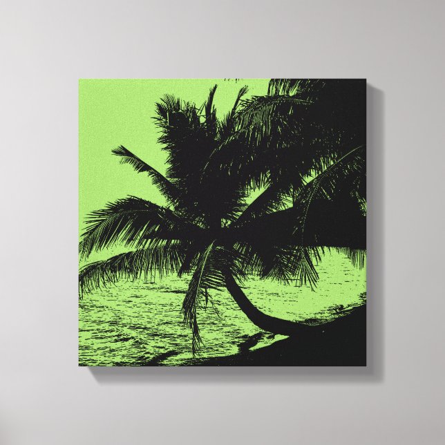 Palm trees, Beach, and Sea - Green Canvas Print (Front)