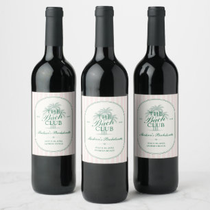 Palm Trees Beach Bach Club Bachelorette Weekend Wine Label