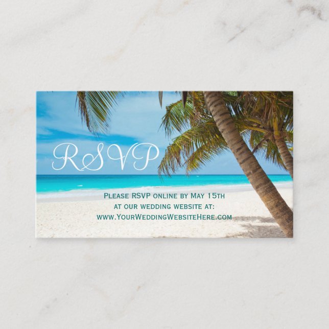 Palm Trees Beach Destination Wedding RSVP Cards (Front)