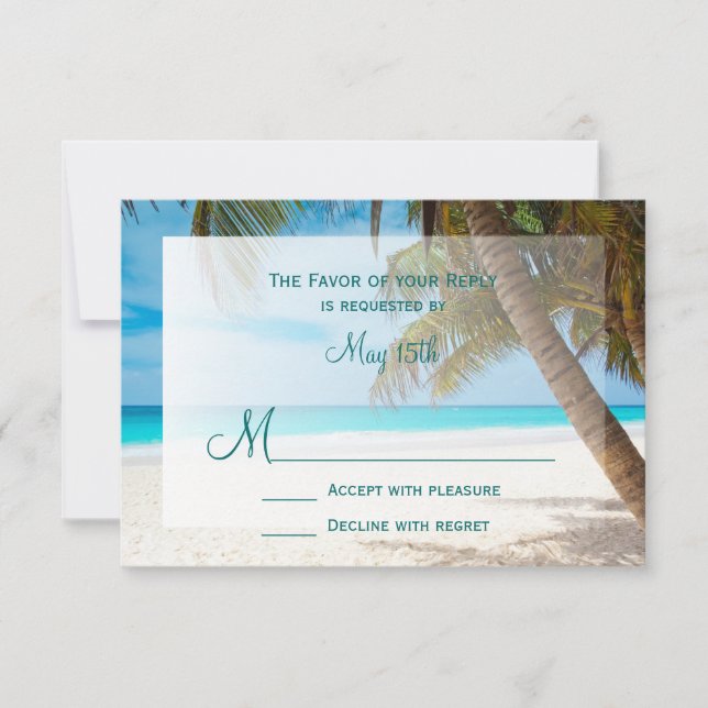 Palm Trees Beach Destination Wedding RSVP Cards (Front)
