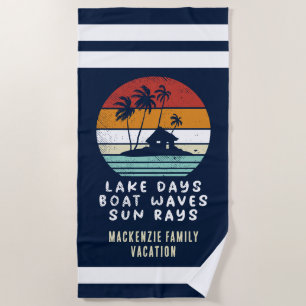 Palm Trees Beach Hut Family Vacation Custom Retro Towel