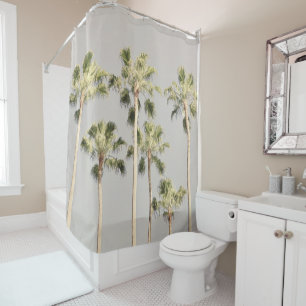 Palm Trees Beach Pewter Green Color Shower Curtain