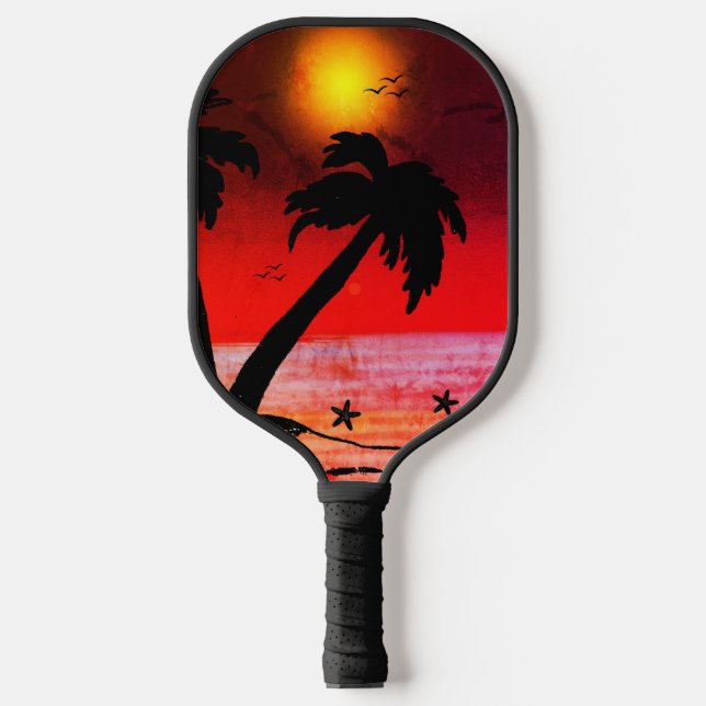 Palm Trees Beach Purple C Pickleball Paddle (Front)