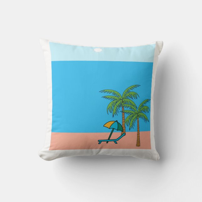  Palm Trees Beach Scene Square Throw Pillow – Coas (Front)
