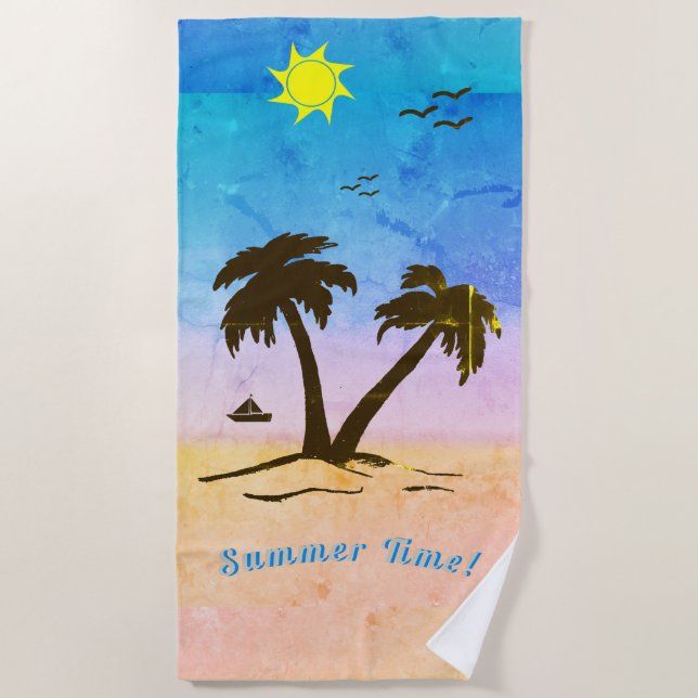 Palm Trees Beach Summer Time! Beach Towel (Front)