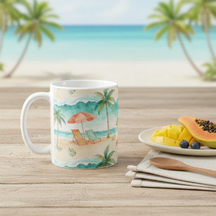 Palm Trees, Beach umbrellas, Sun loungers Coffee Mug