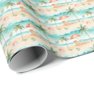 Palm Trees, Beach umbrellas, Sun loungers Wrapping Paper