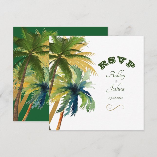 Palm Trees Beach Wedding RSVP Card (Front/Back)