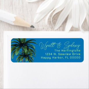 Palm Trees Blue Script Names return address