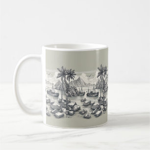 Palm trees boats beach coffee tea mug cup