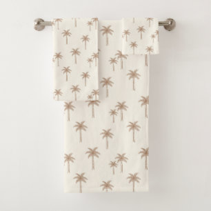 Palm Trees Boho Coastal Farmhouse Beige And Tan Bath Towel Set