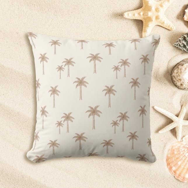 Palm Trees Boho Coastal Farmhouse Beige And Tan Cushion (Creator Uploaded)