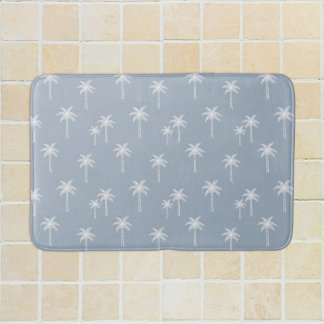 Palm Trees Boho Coastal Farmhouse Dusty Blue Bath Mat