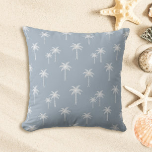 Palm Trees Boho Coastal Farmhouse Dusty Blue Cushion