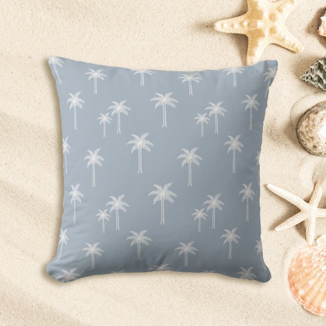 Palm Trees Boho Coastal Farmhouse Dusty Blue Cushion (Creator Uploaded)