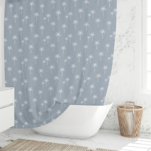 Palm Trees Boho Coastal Farmhouse Dusty Blue Shower Curtain