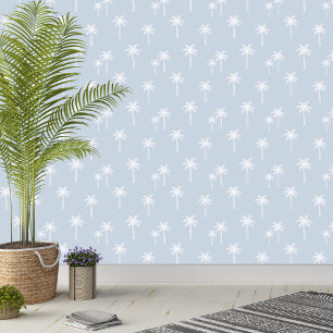 Palm Trees Boho Coastal Farmhouse Light Blue Wallpaper