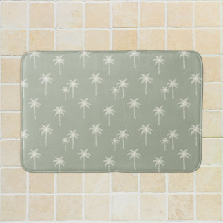 Palm Trees Boho Coastal Farmhouse Muted Sage Green Bath Mat