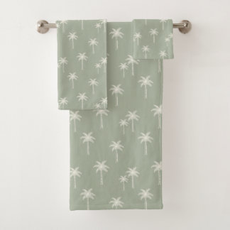 Palm Trees Boho Coastal Farmhouse Muted Sage Green Bath Towel Set