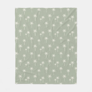 Palm Trees Boho Coastal Farmhouse Muted Sage Green Fleece Blanket