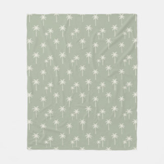 Palm Trees Boho Coastal Farmhouse Muted Sage Green Fleece Blanket