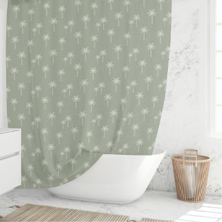Palm Trees Boho Coastal Farmhouse Muted Sage Green Shower Curtain
