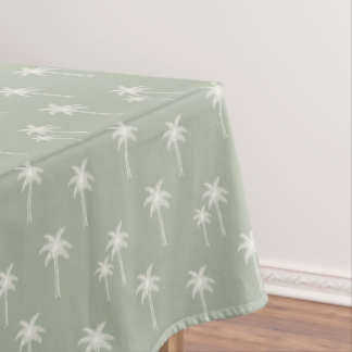 Palm Trees Boho Coastal Farmhouse Muted Sage Green Tablecloth