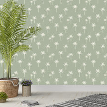 Palm Trees Boho Coastal Farmhouse Muted Sage Green