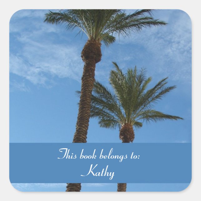 Palm Trees Bookplate Square Sticker (Front)