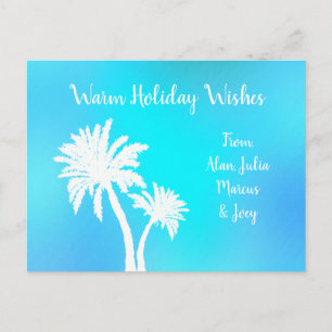 Palm Trees Bright Aqua Warm Christmas Wishes Postcard