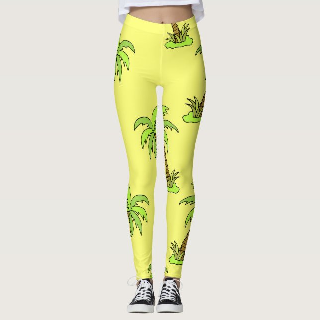 Palm Trees: Bright Vintage Illustration. Leggings (Front)